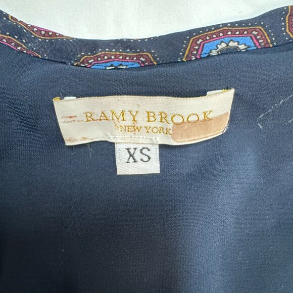 GUC Ramy Brook Silk Boho Print Dress XS Navy Multicolor - Picture 5 of 6